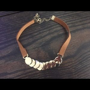 Tan color “leather” and gold boho choker